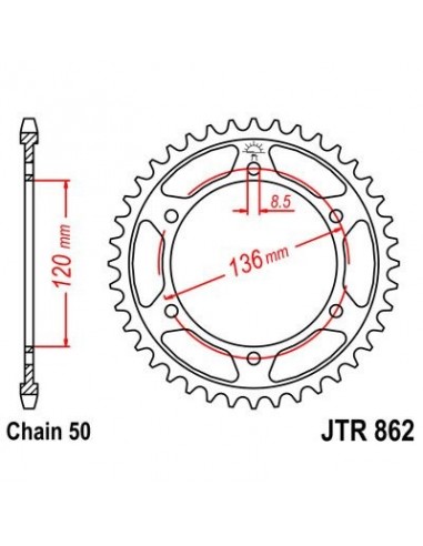 Corona JT 862 de acero con 38 dientes