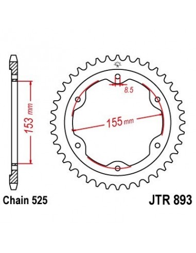 Corona JT 893 de zinc negro con 38 dientes