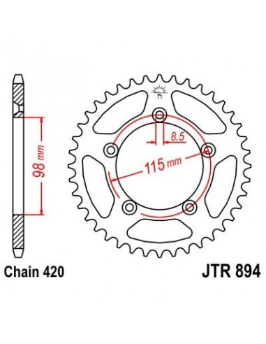 Corona JT 894 de acero con 46 dientes