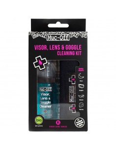Kit Limpiador antibacteriano lentes y cascos Muc-Off Helmet & Visor Cleaner Spray 35ml + paño + bolsa transporte