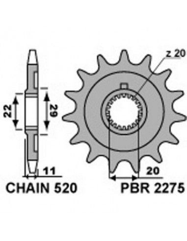 Piñón PBR 13 dientes acero standard paso 520 tipo 2275 Sherco SE 2.5I-F