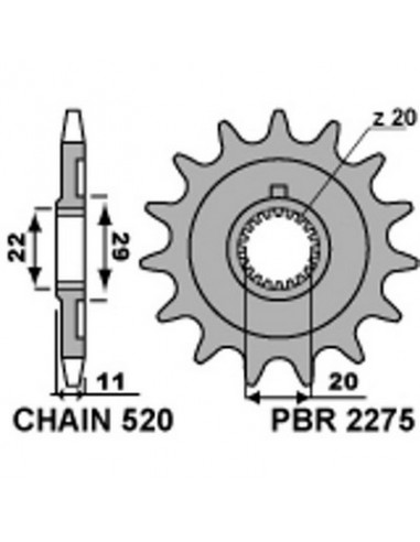 Piñón PBR 14 dientes acero standard paso 520 tipo 2275 Sherco SE 2.5I-F