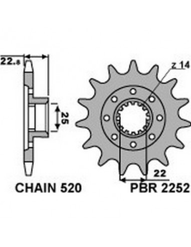 Piñón PBR tipo 2252 acero 14 dientes paso 520 MV Agusta F3 675
