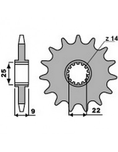 Piñón PBR 14 dientes acero 2097-tipo paso 520