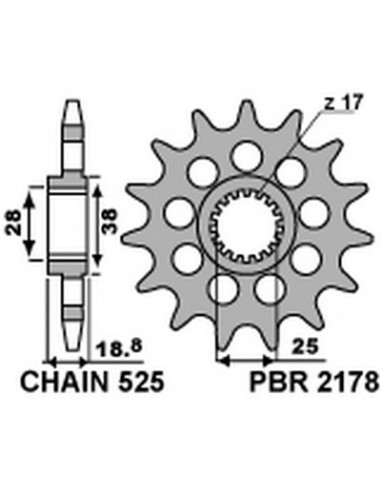 Piñón PBR 15 dientes acero standard paso 520 tipo 2178