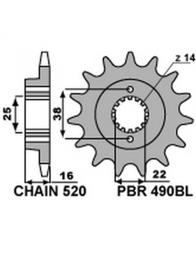 Piñón PBR  15 dientes acero standard paso 520 tipo 490BL