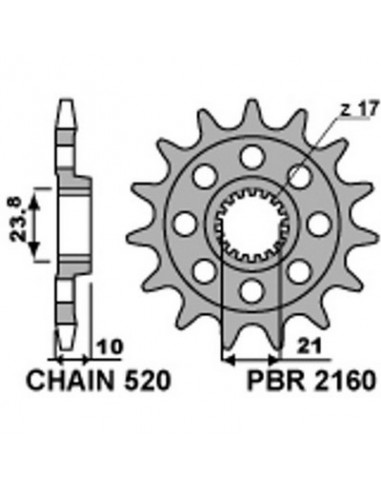 Piñón PBR 13 dientes acero standard paso 520 tipo 2160 Suzuki RMZ450