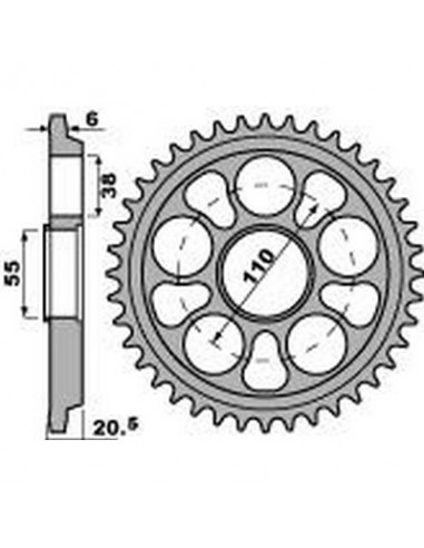 Corona PBR acero 39 dientes paso 520 Ducati 748